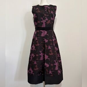 BURBERRY,  Black and Plum Sleeveless A-Line Midi Dress with Pockets, Size 6, NWT